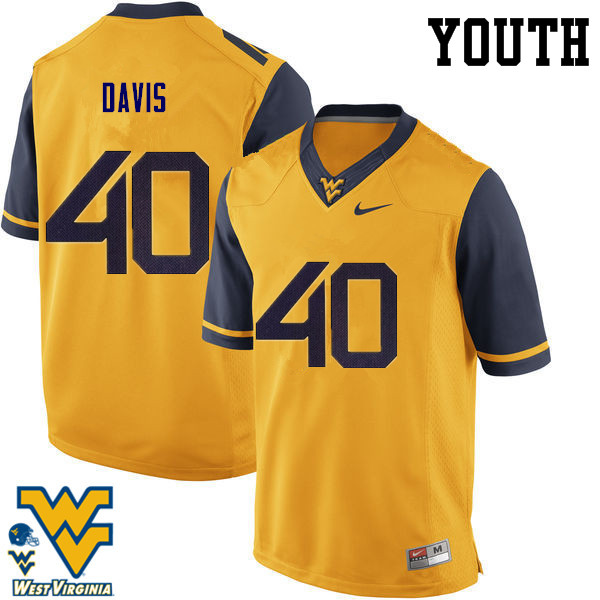 Youth #40 Fontez Davis West Virginia Mountaineers College Football Jerseys-Gold - Click Image to Close